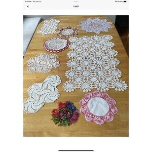 Doily Mixed Vintage Hand Crocheted, Lot Of 9 Mixed Sizes Colors & Designs *B*